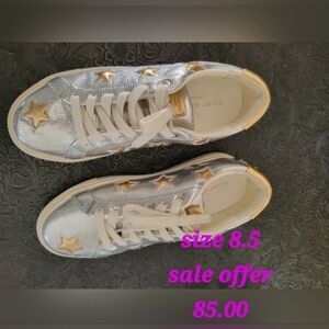 Kurt Geiger Metallic Sneakers with Gold Stars Size 8.5 (38.5)